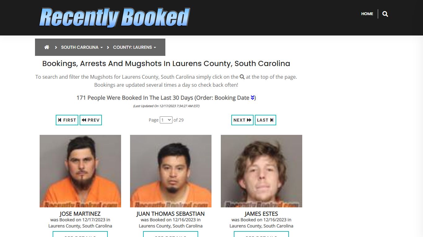 Bookings, Arrests and Mugshots in Laurens County, South Carolina